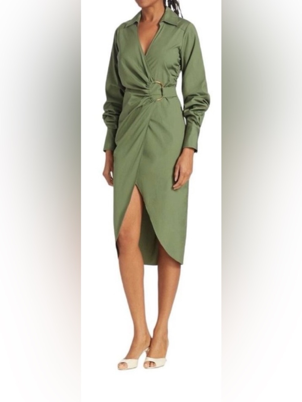 Veronica Beard Afton Olive Wrap Midi Dress size 12 w Gold Ring beautiful - Picture 4 of 12
